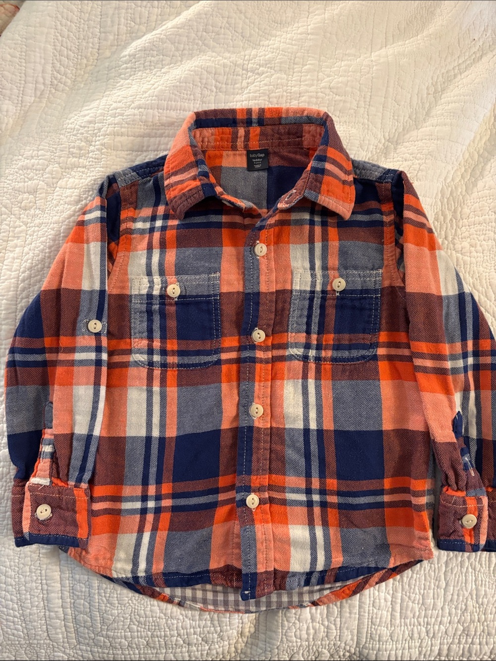 GAP Orange Navy Plaid Button-Down Shirt
